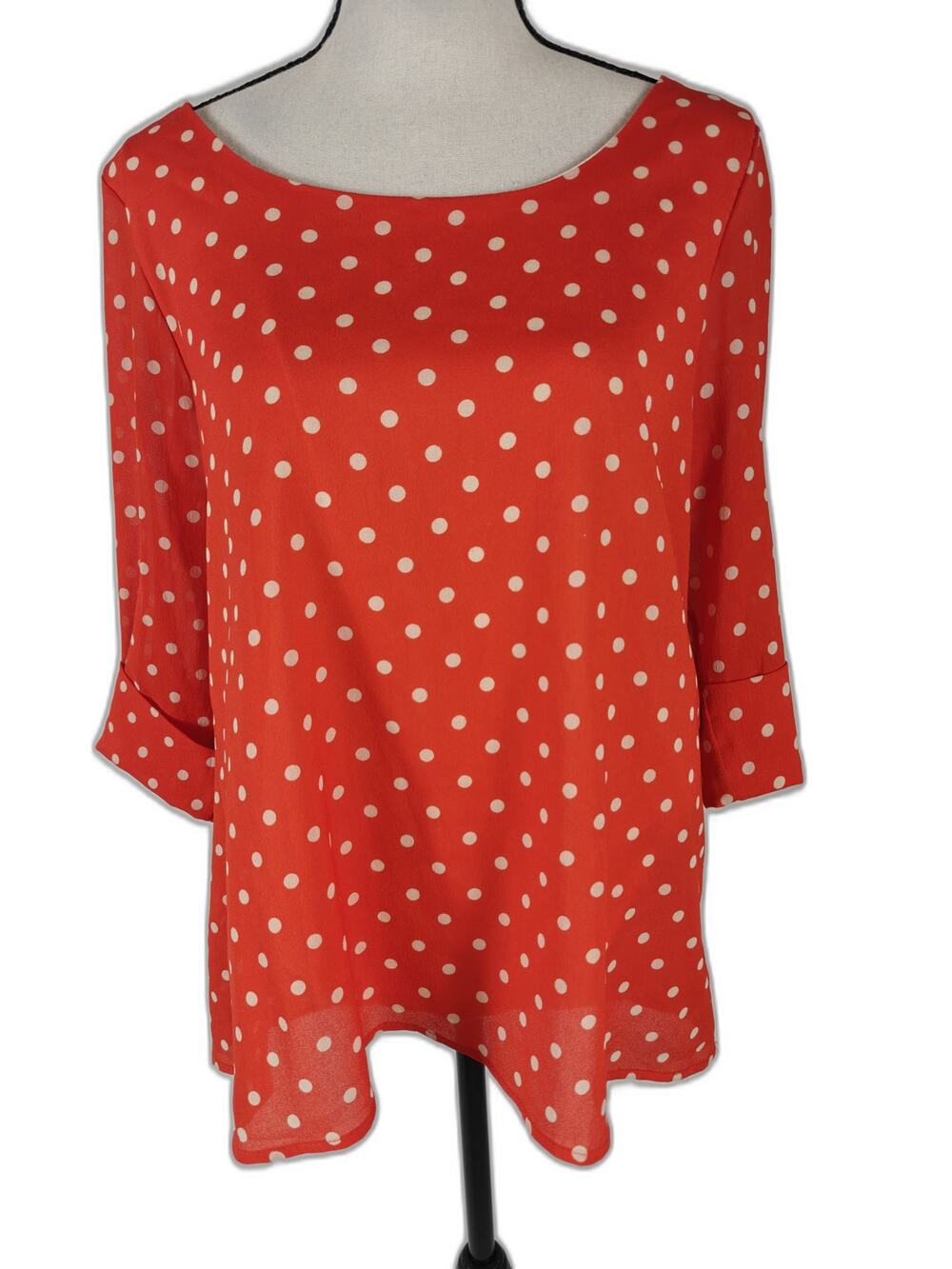 Women’s Peaches N Cream Blouse Red Polka Dot Bow Back Size Unknown